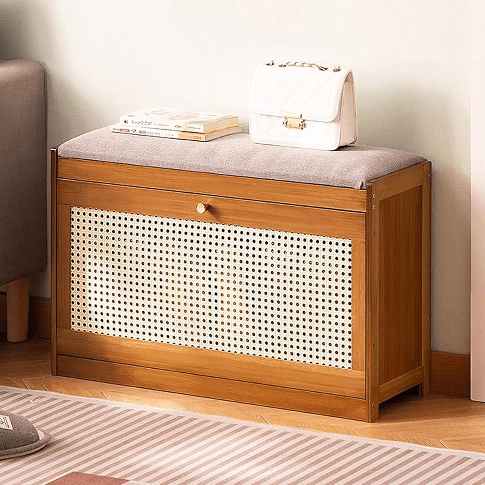 Buy Bamboo Wooden Shoe Rack With Cushion Seat Online In India