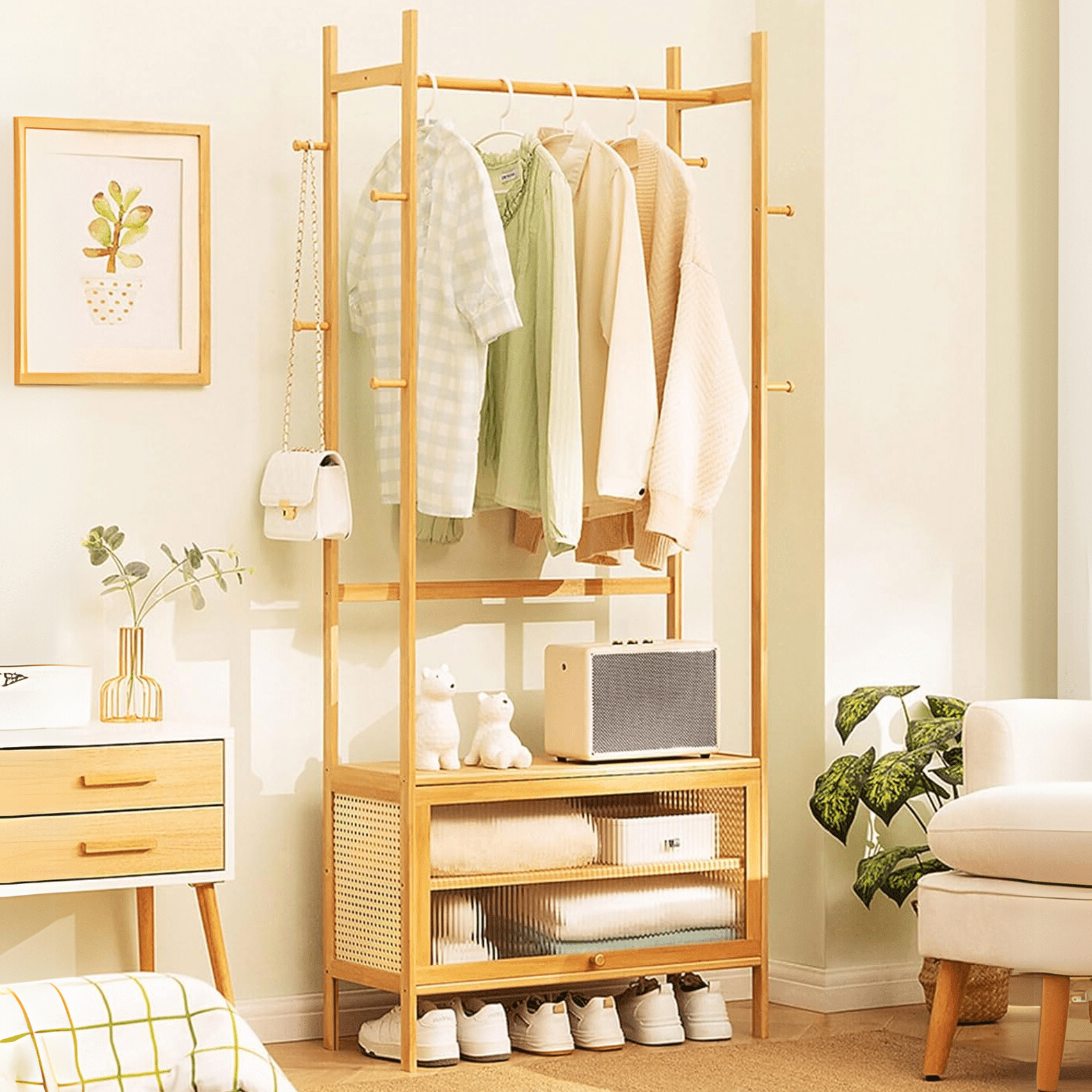 Bamboo Shelf Rack Buy Bamboo Wooden Clothes Rack Online