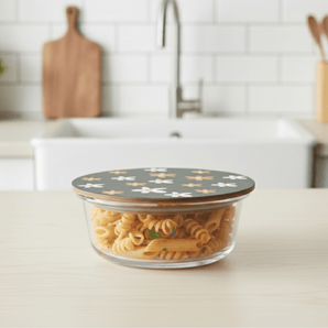 Round Borosilicate Glass Food Container with Printed Lid(400ml)