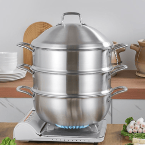 Multi-Purpose Stainless Steel 3-Tier Steaming Pot (32cm)