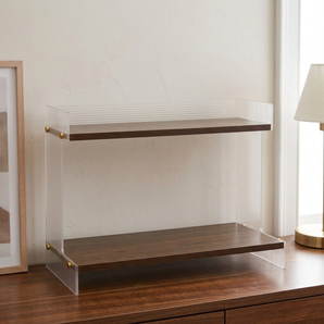 Two-Tier Acrylic and Wood Countertop Storage Rack