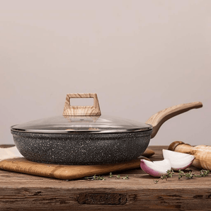 Maifan Stone Non-Stick Flat Bottom Frying Pan (Black-24cm)