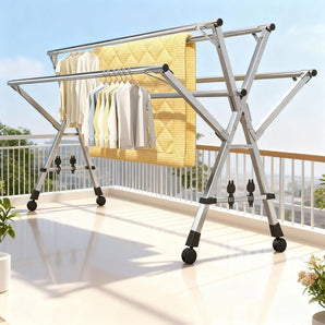 Foldable Stainless Steel Clothes Drying Rack with Wheels