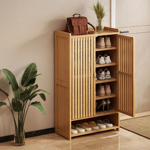 Multi-Tier Bamboo Slatted Door Designed Shoe Storage Cabinet(93cm)