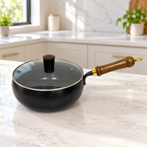 Multi-Purpose Cast Iron Cooking Pot with Wooden Handle (24cm)
