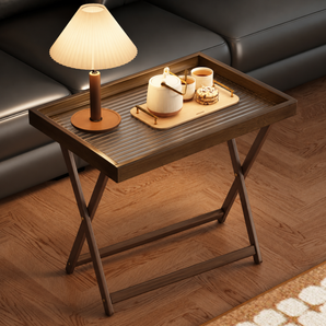 Foldable Bamboo Side Table with Acrylic Tray Top