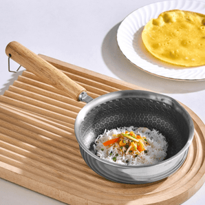 Stainless Steel Nonstick Mini Frying Pan with Wooden Handle (13cm)