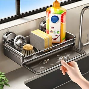 Wall-Mounted Suction Cup Storage Rack with Draining Tray