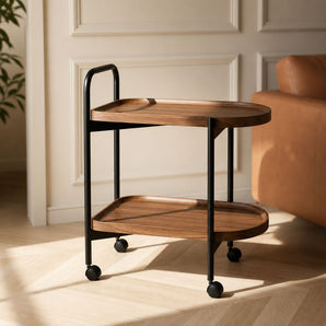 Two-Tier Rolling Coffee Table with Storage Wheels
