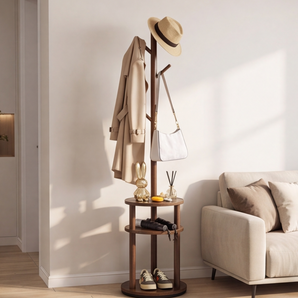 Multi-Layer Rotating Coat Rack With Storage Shelves