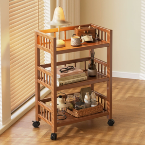 Three-Tier Wooden Storage Cart with Wheels