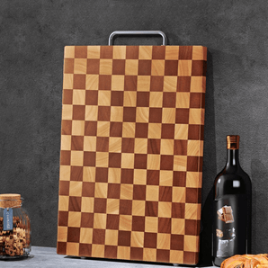 Double-Sided Rubber Wood Cutting Board with Chess Grid Design (40 cm)
