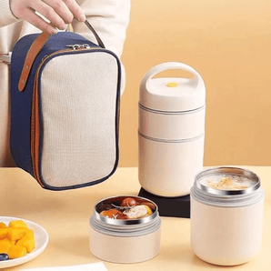 2-Tier Stainless Steel Insulated Lunch Box with Bag (680ml)