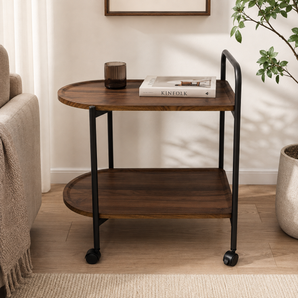 Two-Tier Rolling Coffee Table with Storage Wheels
