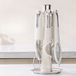 Multi-Functional 7-Piece Stainless Steel Kitchen Tools Set with Stand