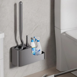 Wall-Mounted Punch-Free Toilet Brush Cleaning Set with Holder