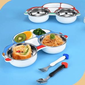 Stainless Steel Baby Food Tray with Five Cartoon Compartments