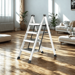 Foldable Aluminium 4-Step Ladder with Anti-Slip Pedals