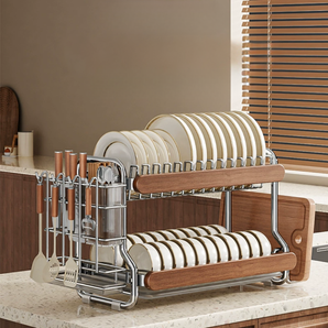 Stainless Steel 2-Tier Kitchen Dish Drying Rack with Drain Tray