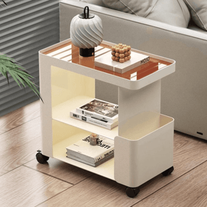 Multi-Functional 3-Tier Compact Bedside Table with Storage Shelves & Wheels