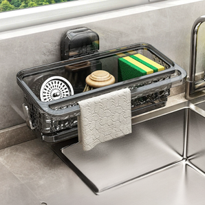 Wall-Mounted Suction-Cup Kitchen Sink Draining Storage Rack