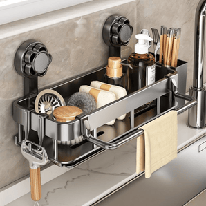 Multi-Functional Iron Suction Cup Wall Hanging Storage Rack Organizer