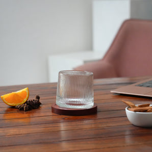 360° Rotating Vertical-Striped Whiskey Glass with Wooden Coaster(200ml)