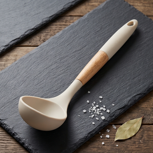 Premium Silicone Soup Ladle with Ergonomic Wooden Handle Cooking Spoon