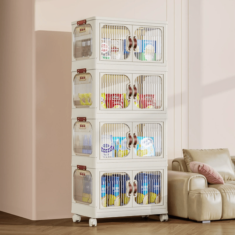 Multi-Layer Plastic Storage Cabinet with Lid & Wheels
