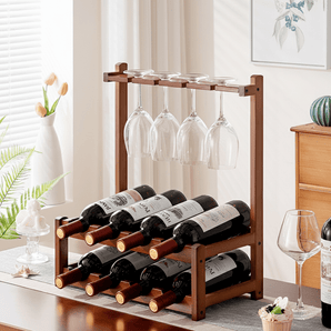 Compact Bamboo Wine Rack with Glass Holder