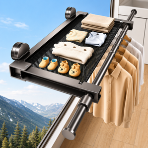 Foldable Clothes Drying Rack with Telescopic Hanging Rod