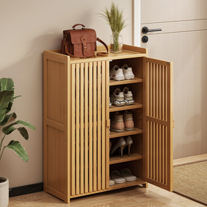 Multi-Tier Bamboo Shoe Cabinet with Ventilated Slatted Doors(77cm)