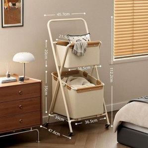 Foldable Double Layer Laundry Basket with Steel Frame Stand