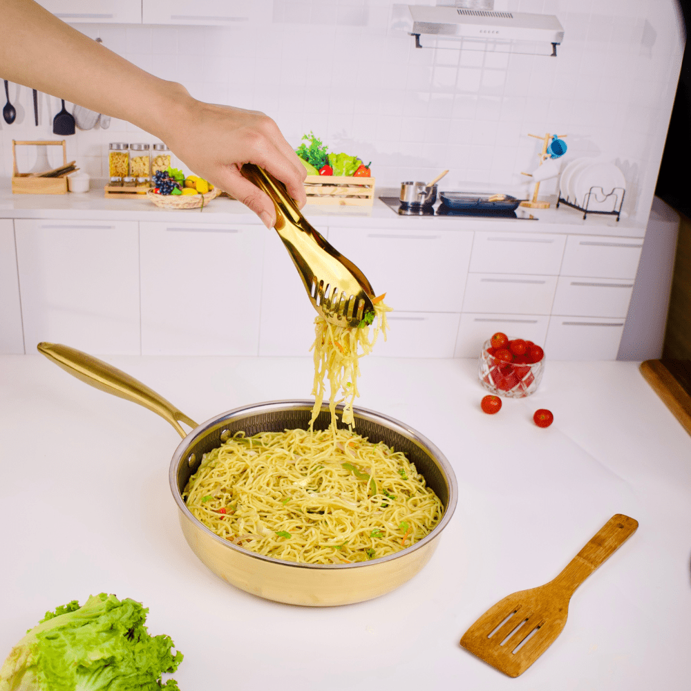 Stainless Steel 24cm Gold Honeycomb Frying Pan with Lid