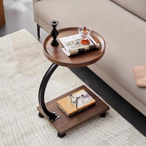 Movable Walnut Accent Side Table with Storage Edge