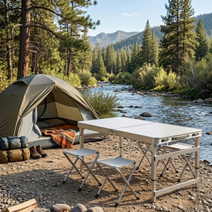 Travel-Friendly Folding Camping Table and Stool Set