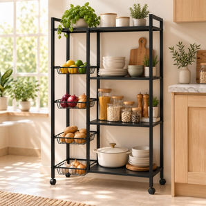 Iron 4-Tier Storage Rack with Adjustable Shelves (90cm)