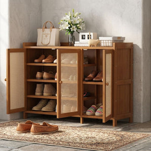 Multi-Tier Breathable Cane Door Shoe Rack