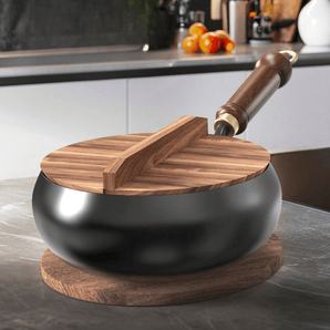 Multi-Purpose Cast Iron Cooking Pot with Wooden Handle (24cm)