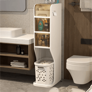 Multi-Layer Bathroom Storage Cabinet and Laundry Basket