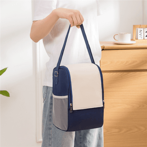 Multifunctional Double Zipper Thermal Lunch Bag with Shoulder Strap