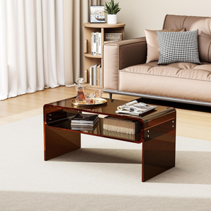 Modern Clear Acrylic Table With Open Storage Shelf