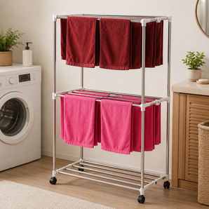 Foldable Stainless Steel Multi-Tier Towel Rack with Wheels