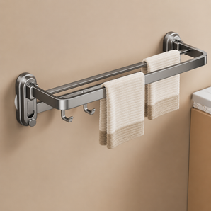 Wall-Mounted Double-Bar Bathroom Towel Rack With Hooks(60cm)