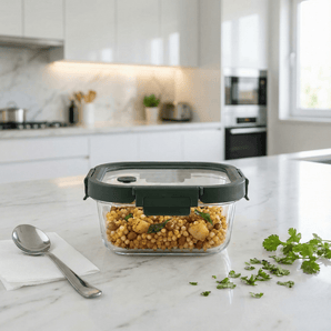 Square Borosilicate Glass Container with Vented Glass Lid (800ml)