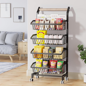 Multi-Layer Storage Trolley with Detachable Basket