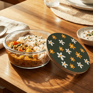 Round Borosilicate Glass Food Container with Printed Lid(650ml)