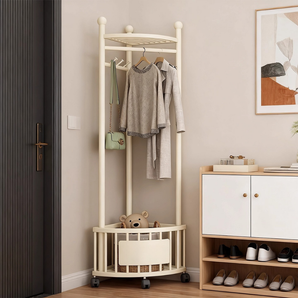 Space-Saving Carbon Steel Corner Coat Rack with Wheels