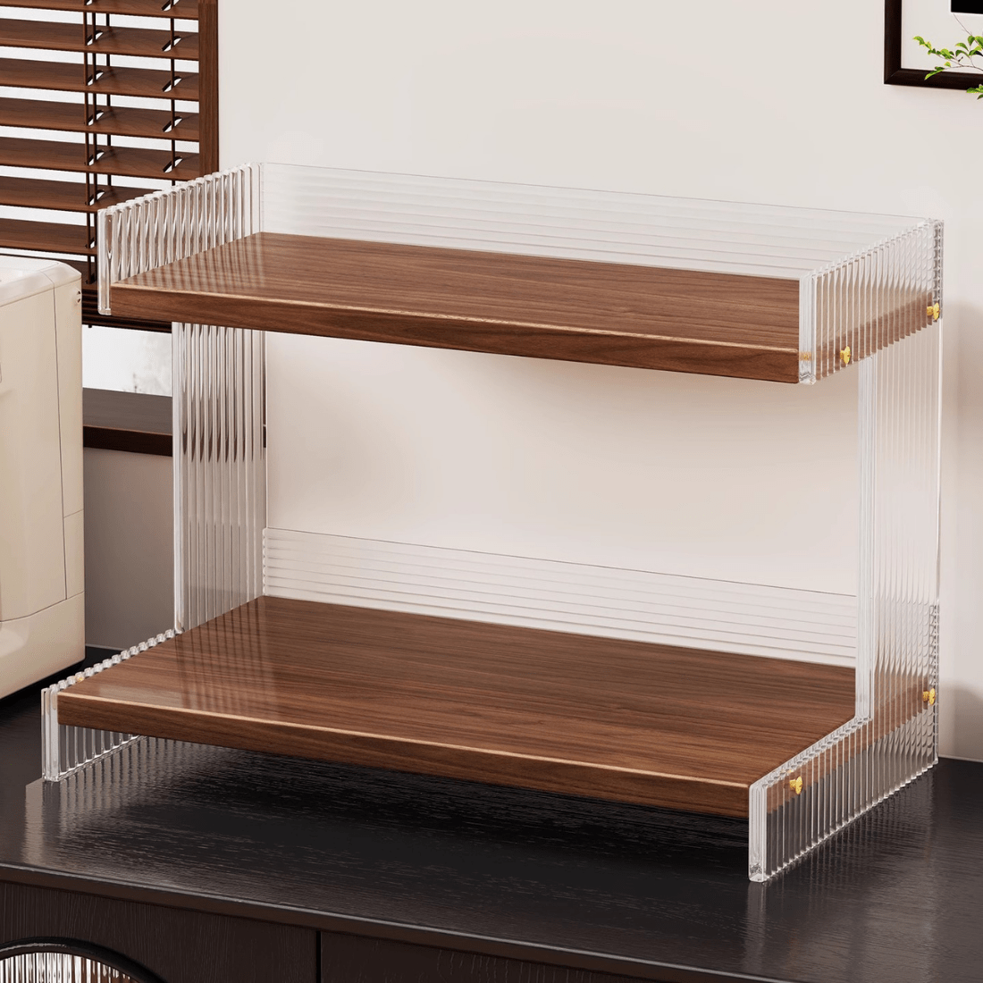 Two-Tier Acrylic and Wood Countertop Storage Rack