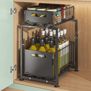 Multi-Purpose Carbon Steel Adjustable Pull-Out Storage Organizer Rack(29cm)
